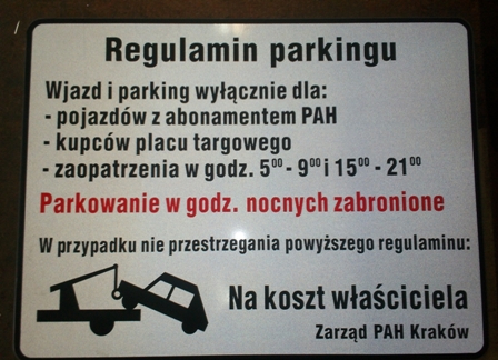 Znaki nietypowe - Regulamin parkingu